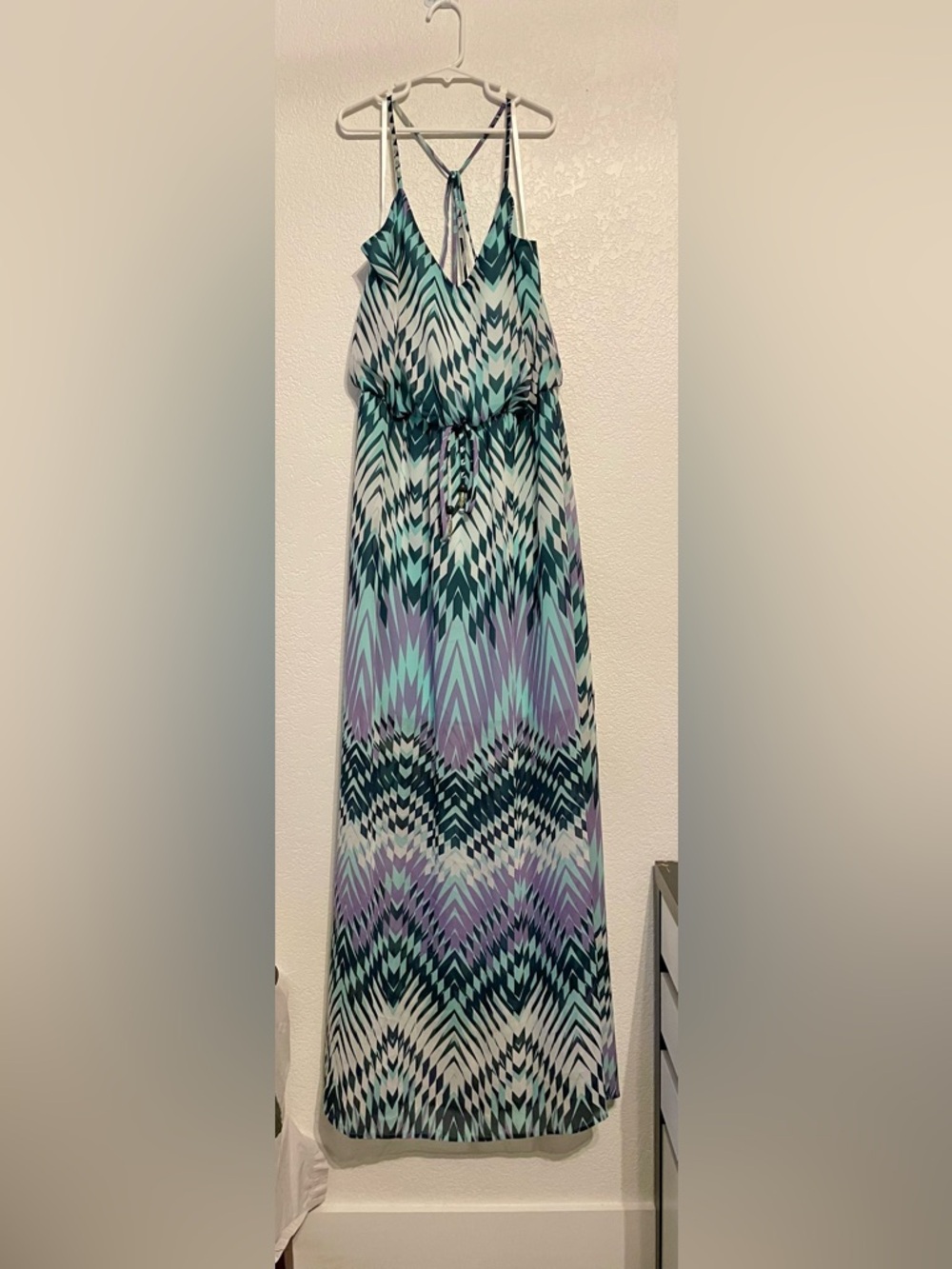 City Triangles -Light Green & Lavender/Purple Printed Maxi Dress